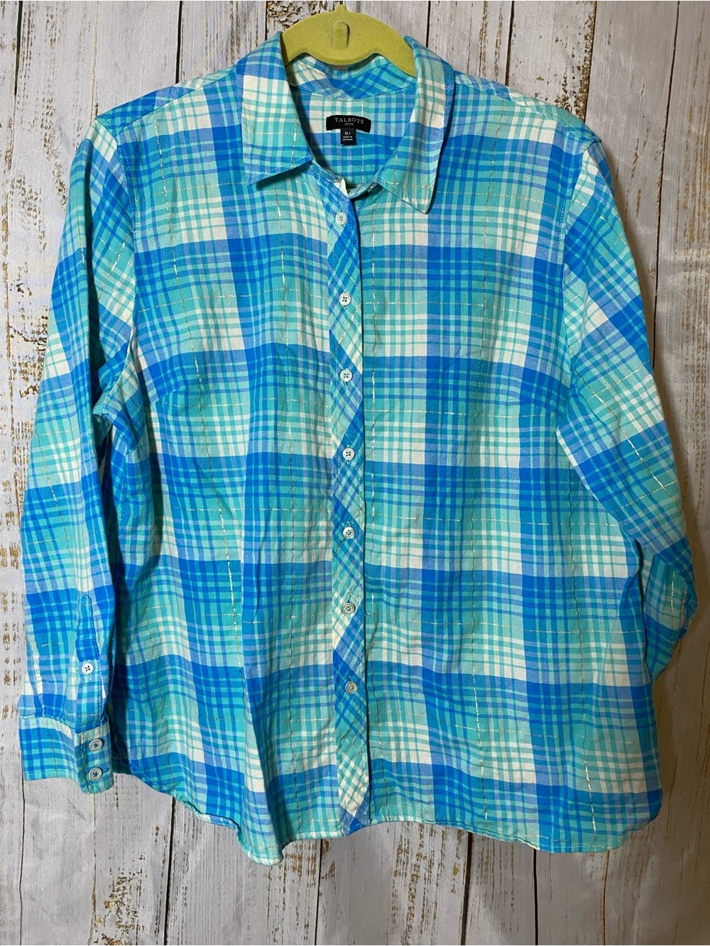 Talbots Aqua and Blue Plaid Button-Down Shirt